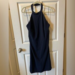 Alex & Eve Size 14 Elegant Navy Halter Dress Sleeveless Zip Back Boning NWT